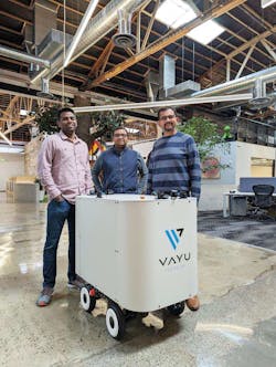 Figure 2: Vayu Robotics CEO Anand Gopalan is one of three founders of the company. The others are Mahesh Krishnamurthi (left) and Nitish Srivastava (middle). Figure 2: Vayu Robotics CEO Anand Gopalan is one of three founders of the company. The others are Mahesh Krishnamurthi (left) and Nitish Srivastava (middle).