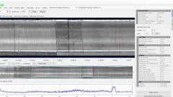 Figure 4: Intensity view and corresponding profile from Transverse Profiling System showing a section of concrete pavement. Figure 4: Intensity view and corresponding profile from Transverse Profiling System showing a section of concrete pavement.