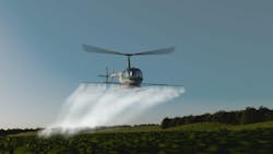 Figure 1: Rendering of a Sprayhawk drone helicopter in action. Figure 1: Rendering of a Sprayhawk drone helicopter in action.