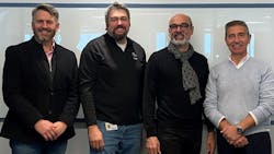 Figure 2: Senior leaders at Zebra Technologies. From left to right: Andy Zosel, senor vice president; Jim Witherspoon, principal, systems engineering; Donato Montanari, vice president and general manager machine vision; Sam Lopez, senior director of sales. Figure 2: Senior leaders at Zebra Technologies. From left to right: Andy Zosel, senor vice president; Jim Witherspoon, principal, systems engineering; Donato Montanari, vice president and general manager machine vision; Sam Lopez, senior director of sales.