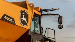 Figure 3: The 460 P-Tier Autonomous Articulated Dump Truck (ADT) for Quarry Operations, with 12 cameras, can transport more than 92,000 lbs. of material. Figure 3: The 460 P-Tier Autonomous Articulated Dump Truck (ADT) for Quarry Operations, with 12 cameras, can transport more than 92,000 lbs. of material.