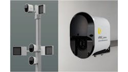 Figure 2: Cameras are housed in protective enclosures and mounted on a pole, along with LED lights. Vehicles drive past the cameras as they board the ferry. Figure 2: Cameras are housed in protective enclosures and mounted on a pole, along with LED lights. Vehicles drive past the cameras as they board the ferry.
