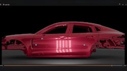 Figure 3: This image from Porsche (Stuttgart, Germany) illustrates how a known pattern of light is distorted by specific features when it is projected on an object. Figure 3: This image from Porsche (Stuttgart, Germany) illustrates how a known pattern of light is distorted by specific features when it is projected on an object.