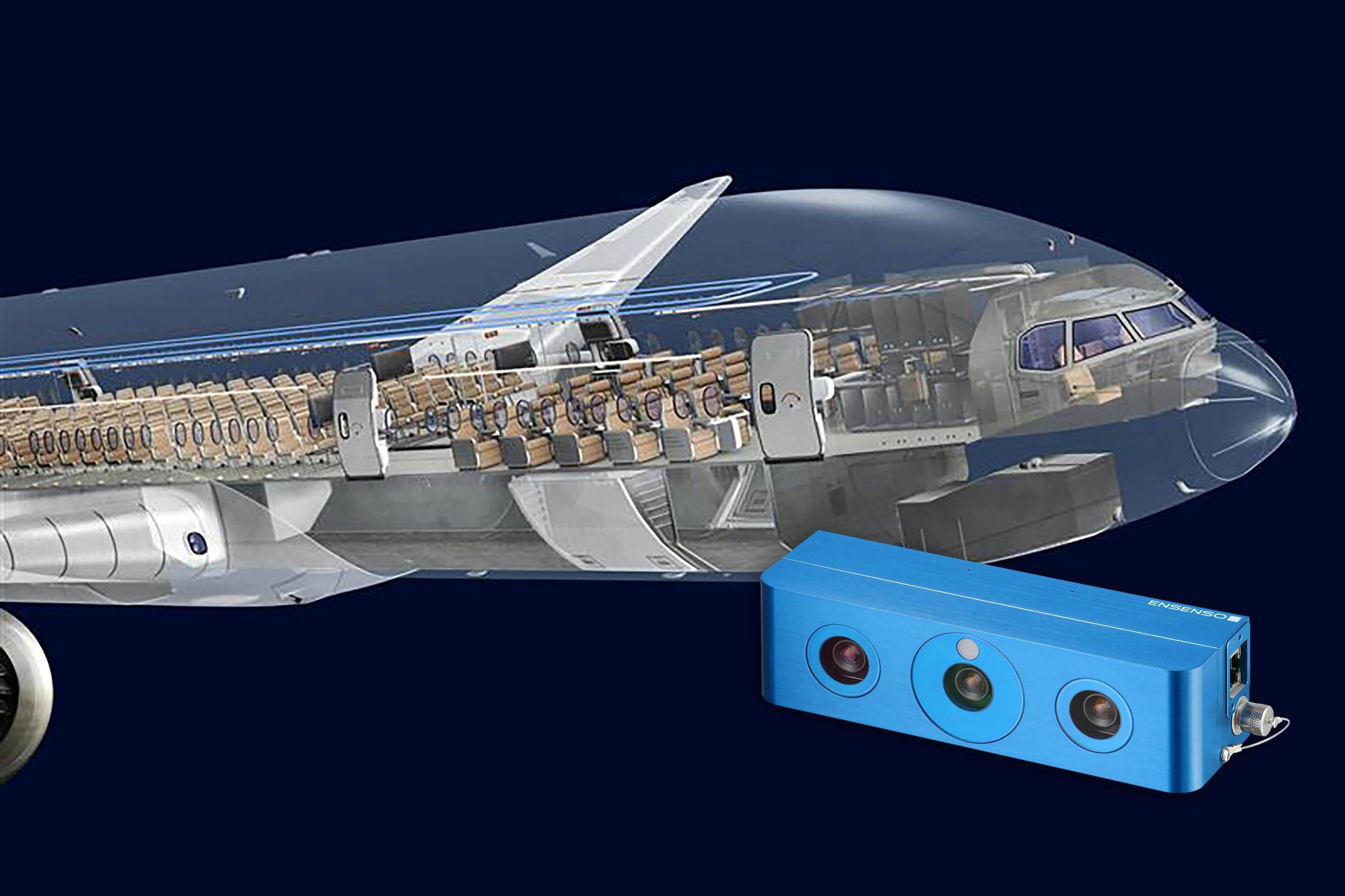 An Ensenso 3D camera integrated into an automated process chain ensures accurate detection and alignment of drilling positions in aircraft cabin assembly.