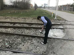 Daniel Lau, Ph.D., is using an Azure Kinect in a handheld PC that Lau built to scan this railroad.