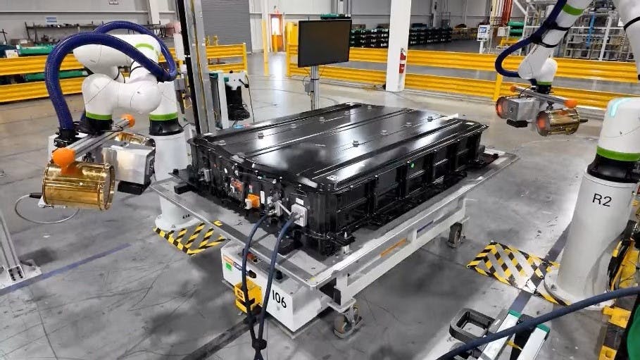 The BVSeal system uses cameras, edge computer, gas excitation unit, and AI software to inspect EV battery packs for cracks and leaks.