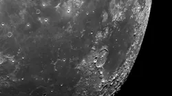 The Moon, captured by Orion's optical navigation camera using a customized Schneider-Kreuznach Tourmaline 2.0/35 C lens during NASA's Artemis mission. (Photo credit: NASA)