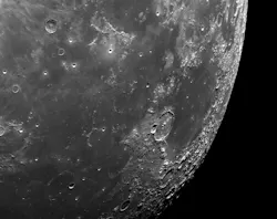 The Moon, captured by Orion's optical navigation camera using a customized Schneider-Kreuznach Tourmaline 2.0/35 C lens during NASA's Artemis mission. (Photo credit: NASA)